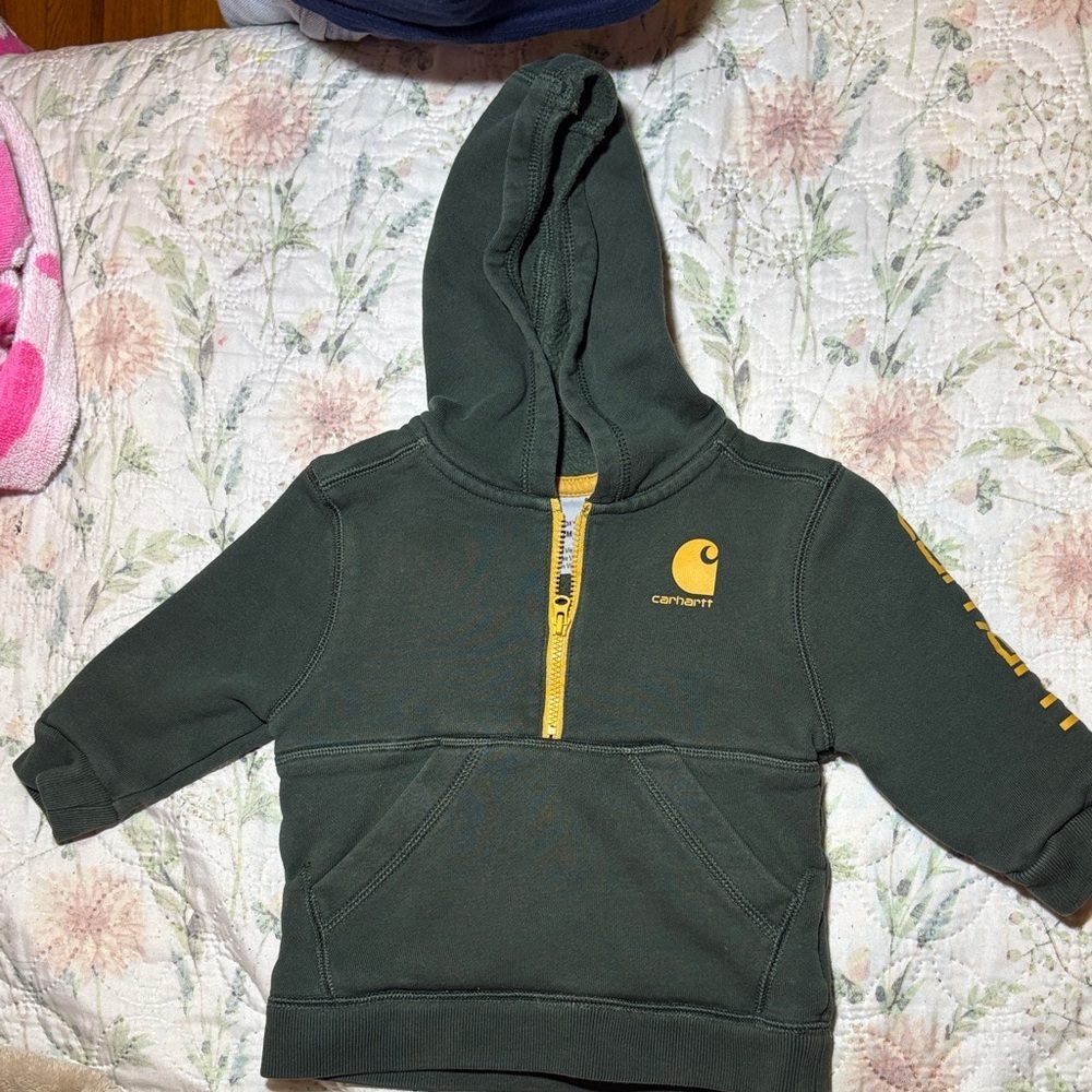 Carhartt Kids Hooded Pullover Sweatshirt in Forest Green with Yellow Trim